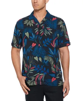 Big & Tall Textured Tropical Print Cuban Collar Shirt