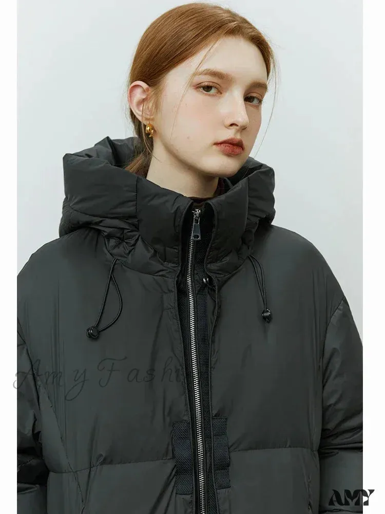 Design Sense Short Hooded White Goose Down Loose Style Bread Female Coat