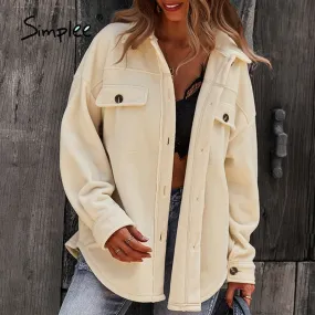 Joskaa Office Lady Lapel Sheepskin Coat Jackets Winter Long Sleeve Outwear Coats Women Casual Fashion Ladies Winter Jackets