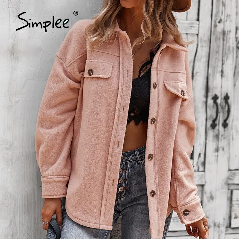 Joskaa Office Lady Lapel Sheepskin Coat Jackets Winter Long Sleeve Outwear Coats Women Casual Fashion Ladies Winter Jackets