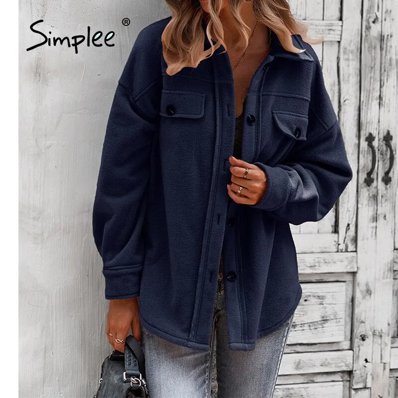 Joskaa Office Lady Lapel Sheepskin Coat Jackets Winter Long Sleeve Outwear Coats Women Casual Fashion Ladies Winter Jackets