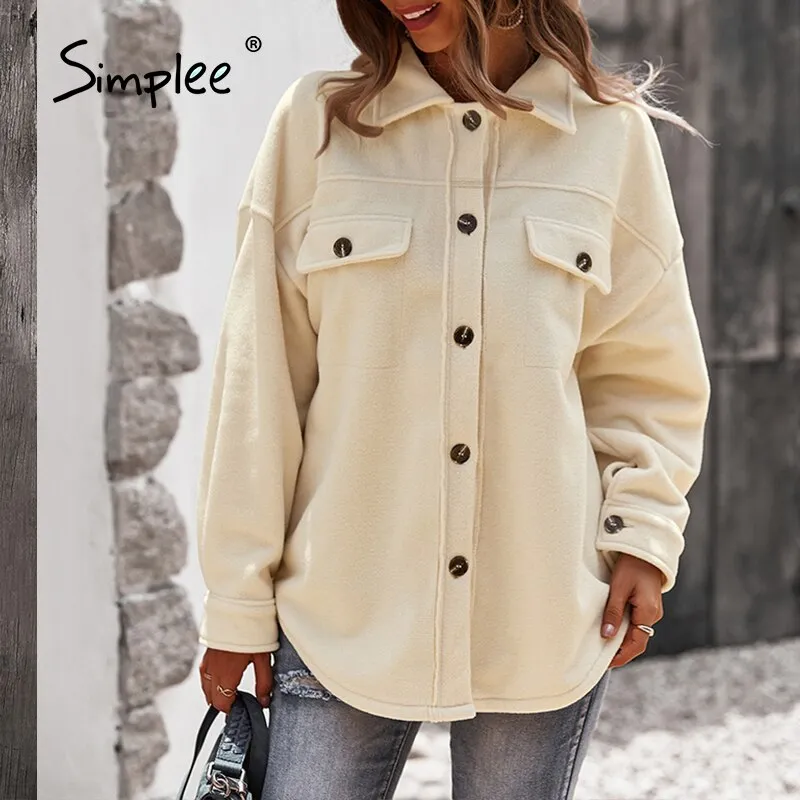 Joskaa Office Lady Lapel Sheepskin Coat Jackets Winter Long Sleeve Outwear Coats Women Casual Fashion Ladies Winter Jackets