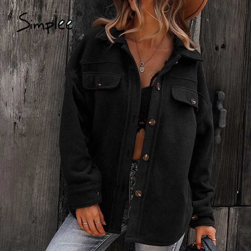 Joskaa Office Lady Lapel Sheepskin Coat Jackets Winter Long Sleeve Outwear Coats Women Casual Fashion Ladies Winter Jackets