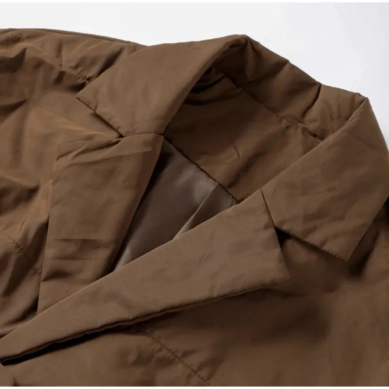 Nisha Puffer Coat With Belt Fashion Turn-down Collar Warm Outwear
